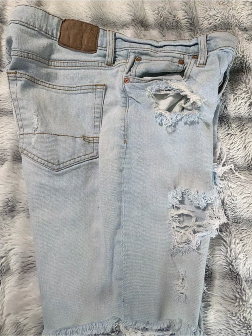 AERO Mens Slim Cut Off Denim Shorts Size 30 Distressed Blue Jean Raw Hem - Picture 11 of 11